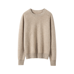 康赛妮简约风黑标花纱圆领加厚羊绒衫女宽松花纱针织毛衣百搭套头