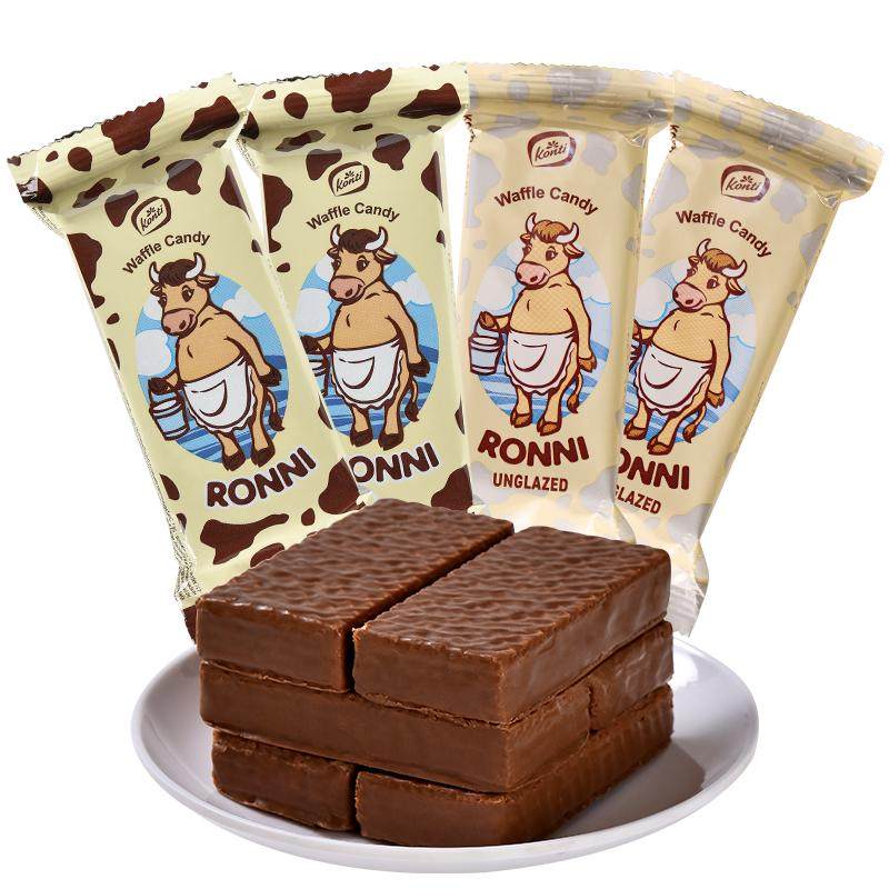 俄罗斯进口大奶牛巧克力威化饼干散装konti康吉小零食品