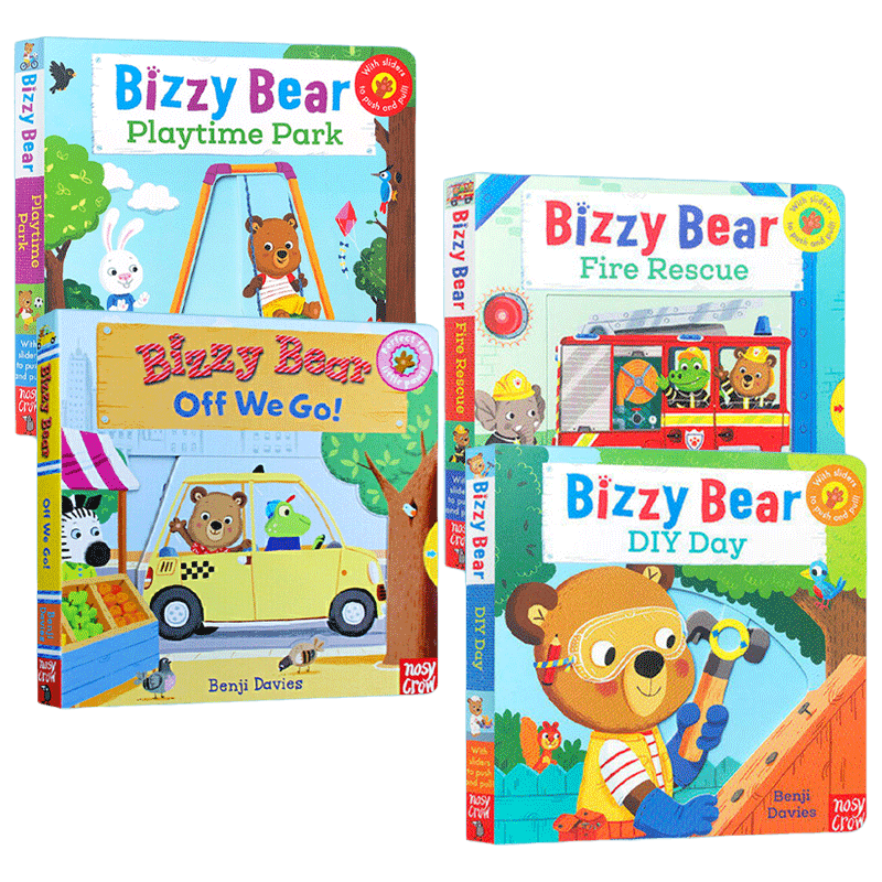 英文原版 Bizzy Bear 小熊很忙系列第三辑4册 纸板活动操作翻翻抽拉书 幼儿英语启蒙阅读学习游戏图画书 英文版 进口英语原版书籍