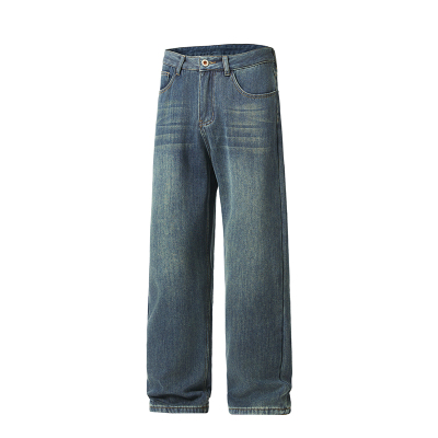 牛仔裤男直筒宽松加绒美式复古垂感秋冬款加厚蓝黑色男士简约裤子