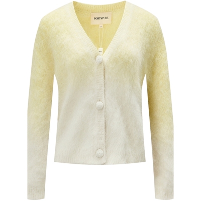 宝姿PORTSPURE女装冬季时尚多巴胺软糯渐变色V领针织开衫