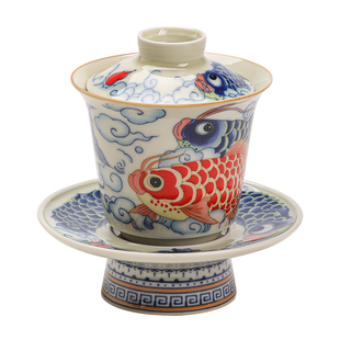 龙鱼马蹄三才盖碗茶杯家用高档精致泡茶碗带盖单个不烫手功夫茶具