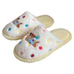 细细条 趣味狗狗毛毛拖鞋卧室居家休闲防滑秋冬拼色彩点棉拖鞋女