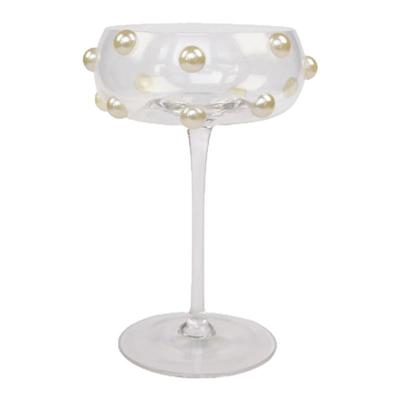 创手工珍珠贴片高脚玻璃杯果汁杯