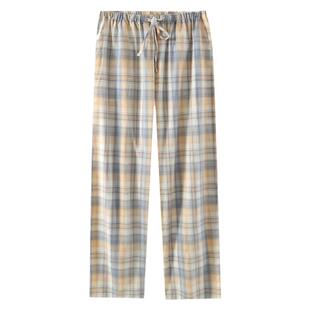 睡裤男夏季薄款纯棉棉布春秋全棉简约休闲格子家居裤宽松直筒长裤