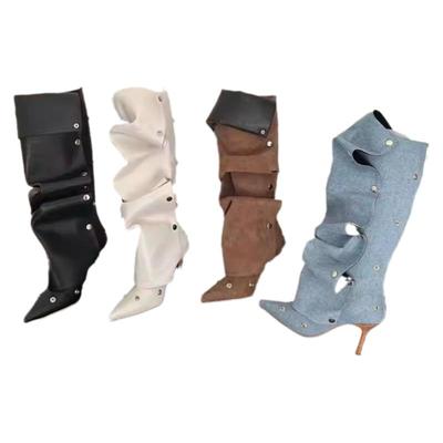 高筒牛仔堆堆靴女细跟骑士长靴女