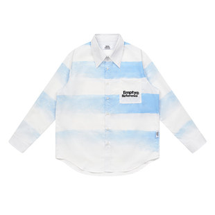 特惠6折起 EMPTY REFERENCE原创蓝白渐变条纹印花做旧长袖衬衫