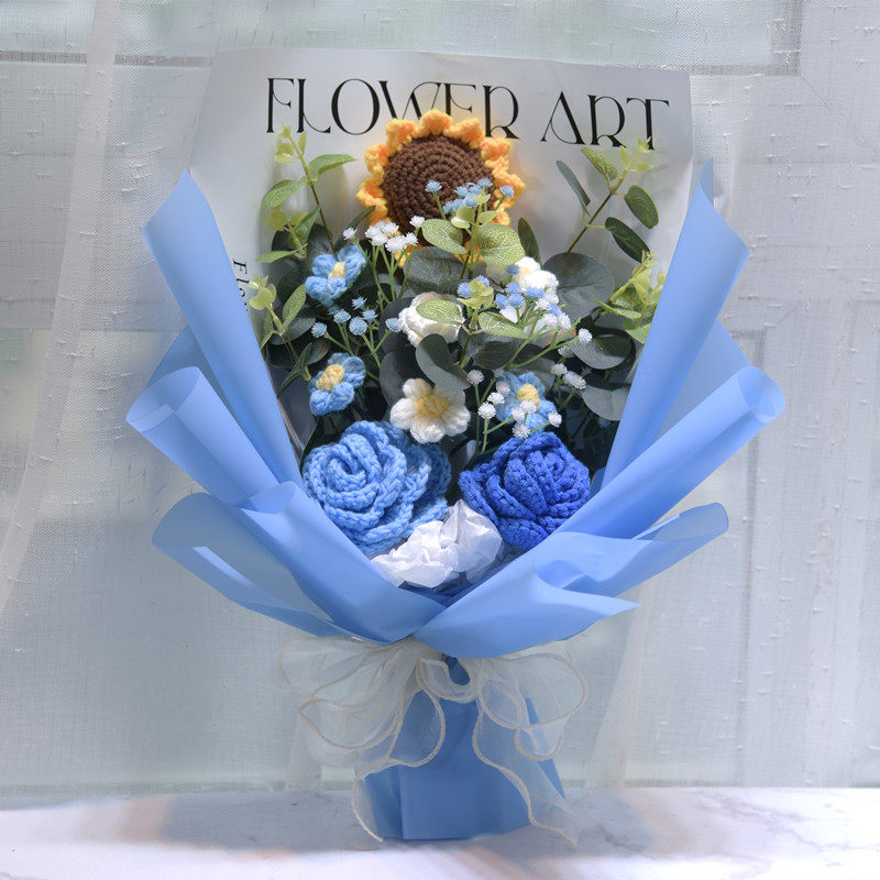 thumbnail for Handmade Knitted Eternal Flower Bouquet Finished Product, Best Friend Christmas Wedding Souvenir, Birthday Graduation Gift