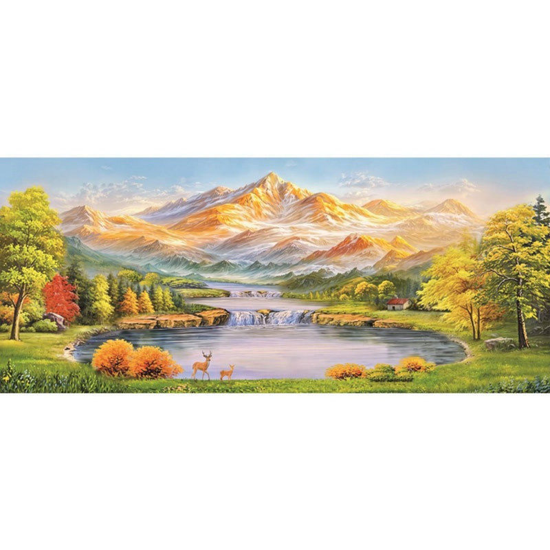 麋鹿聚宝盆十字绣日照金山客厅画