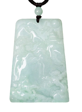 缅甸A货翡翠山水方牌意境山水吊坠玉石项链老矿种玉器珠宝首饰