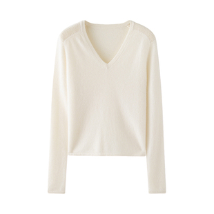 2025秋冬新款山羊绒衫女V领纯色针织打底衫宽松显瘦百搭羊毛毛衣