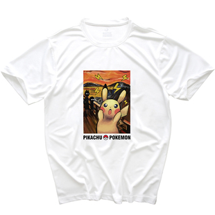 呐喊皮卡丘羽毛球文化衫男女短袖速干上衣情侣卡通运球动服印字夏