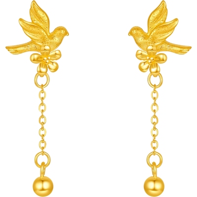周六福黄金计价5G足金耳钉喜上眉梢金鹊衔福耳饰田园系列新年礼物