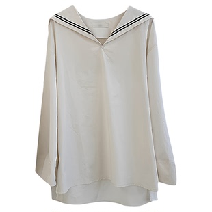 现货!韩国26春设计师款海军领衬衫女复古水手风宽松减龄长袖上衣