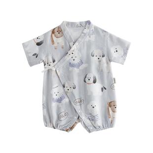 Oak Family夏季新生婴幼儿衣服竹棉纱布和式爬服宝宝短袖连体衣