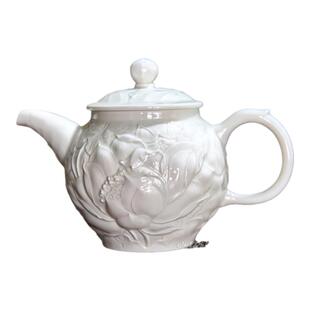 曲阳秋鸿定瓷茶具省级工美大师白耀亮款荷花纹茶壶定窑高温釉白瓷