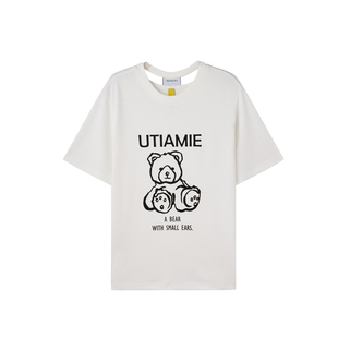 U/TI本白棉感正肩印花短袖女装 百搭简约圆领T恤尤缇2025春季新款