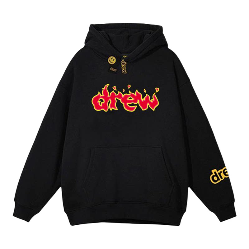 drew笑脸火焰连帽卫衣高街宽松衫