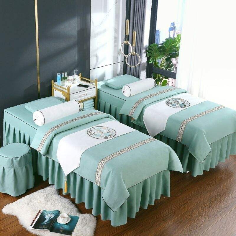 美容床罩四件套高档棉麻四季通用按摩理疗洗头采耳简约美容院用品