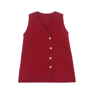 大耳象女童口袋毛衣背心裙2026春季新款宝儿纯羊毛针织无袖裙子