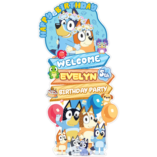 布鲁伊宾果生日背景墙布置派对房间布置照片迎宾牌定制宝宝周岁宴