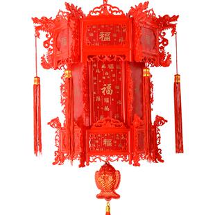 2026年新款国潮仿古宫灯中式复古七彩旋转中国风大门一对六角灯笼