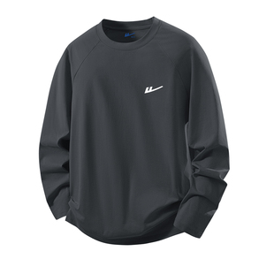 回力长袖男t恤春款运动休闲速干衣深灰色百搭抗菌凉感男士健身服C