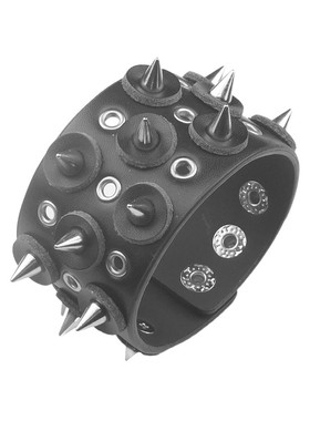 子弹头铆钉圆形夹层黑皮朋克手链