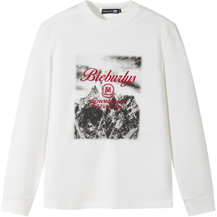 BM雪山印花美式复古卫衣男2025新款男士长袖t恤潮牌刺绣秋冬内搭