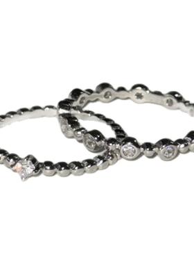 hellojune s925 5A锆石 精工迷你小圆钻间隔复古细戒 叠戴细银戒