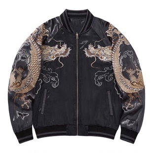 龙虎重工刺绣横须贺夹克外套男女情侣棒球服国潮中国风上衣复古