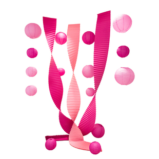 粉系折扇拉花直播间生日节庆布置客厅卧室氛围装饰婚礼纸灯笼挂串