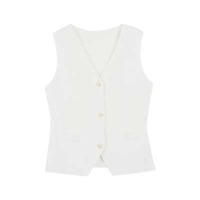 Maven Lin 清冽气场 白色v领马甲背心女优雅气质通勤针织无袖上衣