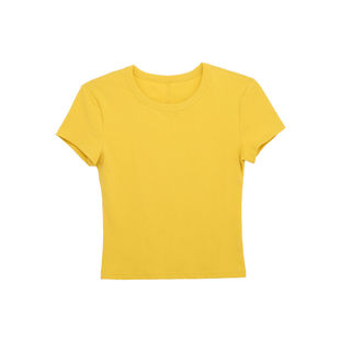 荒荒家 装饰线短袖T恤2025夏季新款圆领纯色修身单穿打底衫女ins