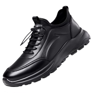 木林森男鞋黑色真皮休闲车缝线皮鞋防滑厚底软底运动休闲百搭潮鞋