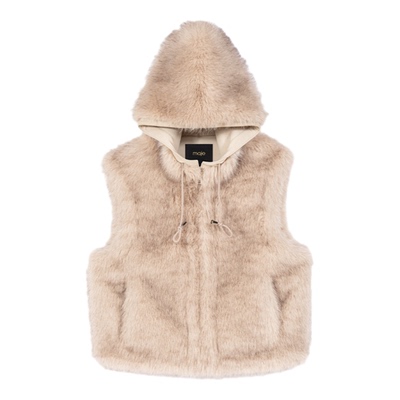 Maje法式连帽设计人造皮草外套