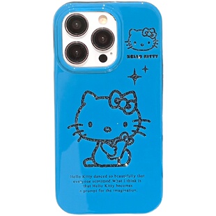 kaia 巨显白蓝色HelloKitty适用苹果17promax手机壳iphone13新款16闪钻链条14女14promax双层15pro创意手机套