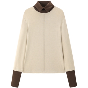 【商场同款】太平鸟冬季新款兰精天丝撞色半高领长袖T恤A1CPF4526