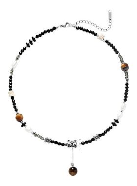 黑玛瑙醒狮福字项链长款