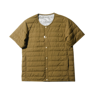 日系复古山系户外轻薄白鸭绒保暖内胆羽绒服半袖叠穿无领短袖外套