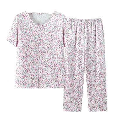 夏装新款妈妈短袖棉质两件套装