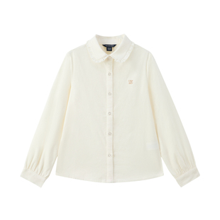 【100%棉】eland kids衣恋童装女童衬衫25年秋新品学院风刺绣上衣
