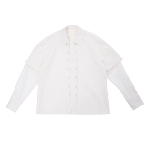 PIHO设计师款高级双门襟白色长袖衬衫2026春袖子拼接男女宽松上衣