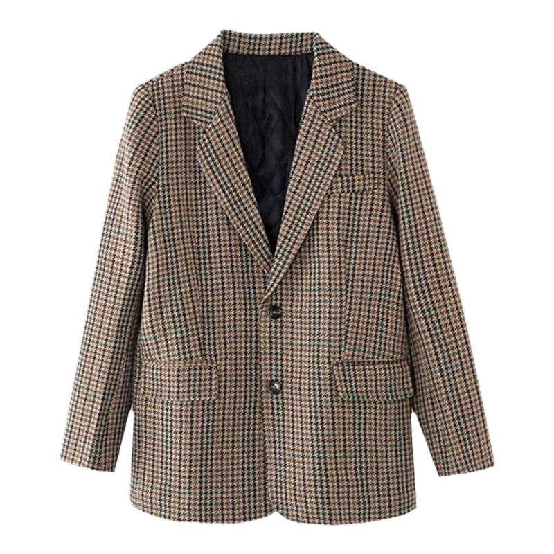 王炸 C家棕色格纹西装英伦风威尔士格子纯羊毛外套西服女上衣长袖