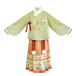 鹤猫.桑菊 汉服女童春秋季儿童古风新款明制马面裙套装