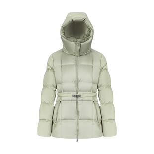 艾莱依短款羽绒服女士冬防风立领时尚气质连帽收腰鹅绒服爆款正品