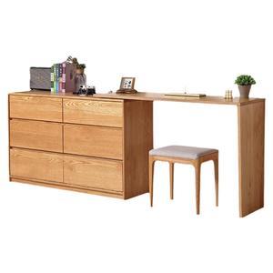纯实木橡木卧室斗柜梳妆台电脑桌一体L型转角化妆台日式原木化妆