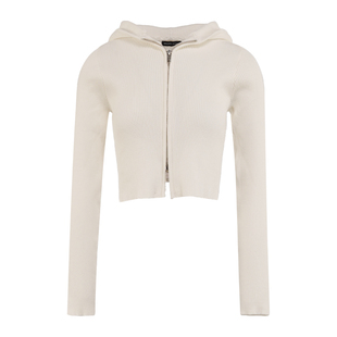 BM针织开衫女2026新款秋冬双拉链纯色连帽高腰露脐内搭开衫外套