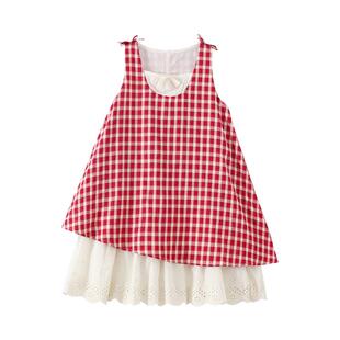 植木女童连衣裙2025夏季新款中大童森系格纹背心裙儿童裙子童装