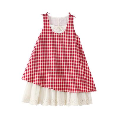 植木女童连衣裙2026夏季新款中大童森系格纹背心裙儿童裙子童装